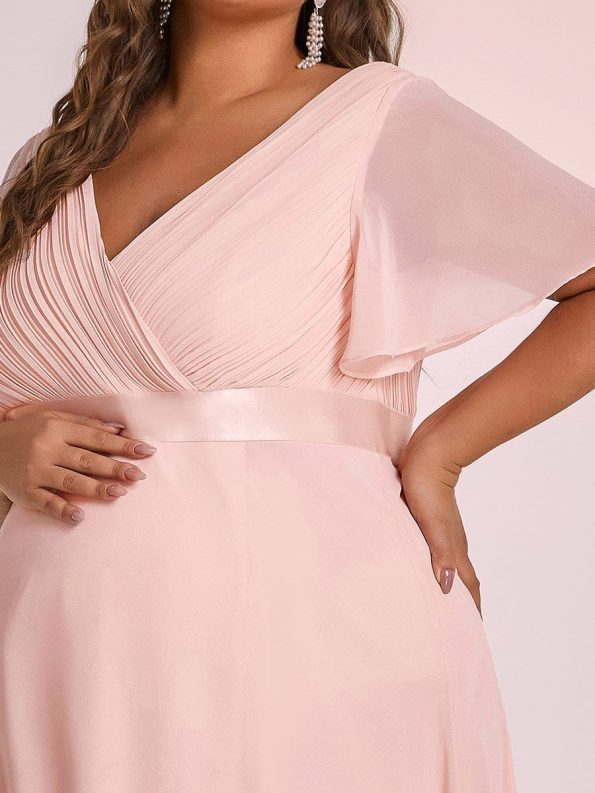 Plus Size Ruffle Sleeve Floor-Length Formal Maternity Dress - Pink