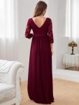 Sweetheart 3/4 Sleeve Floor-Length Lace Maternity Dress – Burgundy