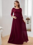 Sweetheart 3/4 Sleeve Floor-Length Lace Maternity Dress – Burgundy