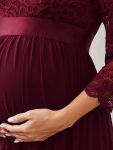 Sweetheart 3/4 Sleeve Floor-Length Lace Maternity Dress – Burgundy