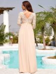 Sweetheart 3/4 Sleeve Floor-Length Lace Maternity Dress – Blush