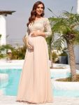 Sweetheart 3/4 Sleeve Floor-Length Lace Maternity Dress – Blush