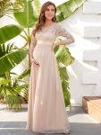 Sweetheart 3/4 Sleeve Floor-Length Lace Maternity Dress – Blush