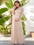 Sweetheart 3/4 Sleeve Floor-Length Lace Maternity Dress – Blush