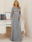 Sweetheart 3/4 Sleeve Floor-Length Lace Maternity Dress – Grey