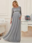 Sweetheart 3/4 Sleeve Floor-Length Lace Maternity Dress – Grey