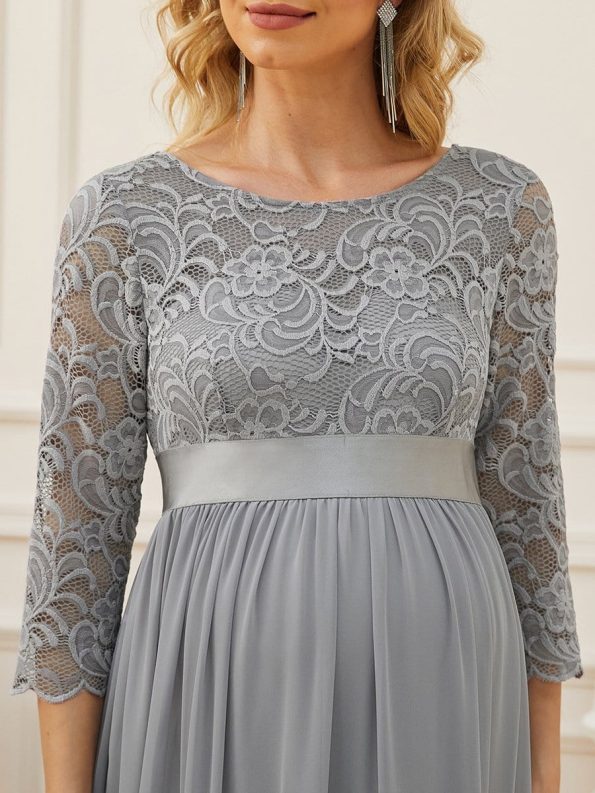 Sweetheart 3/4 Sleeve Floor-Length Lace Maternity Dress - Grey