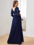 Sweetheart 3/4 Sleeve Floor-Length Lace Maternity Dress – Navy Blue