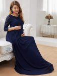 Sweetheart 3/4 Sleeve Floor-Length Lace Maternity Dress – Navy Blue