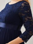 Sweetheart 3/4 Sleeve Floor-Length Lace Maternity Dress – Navy Blue