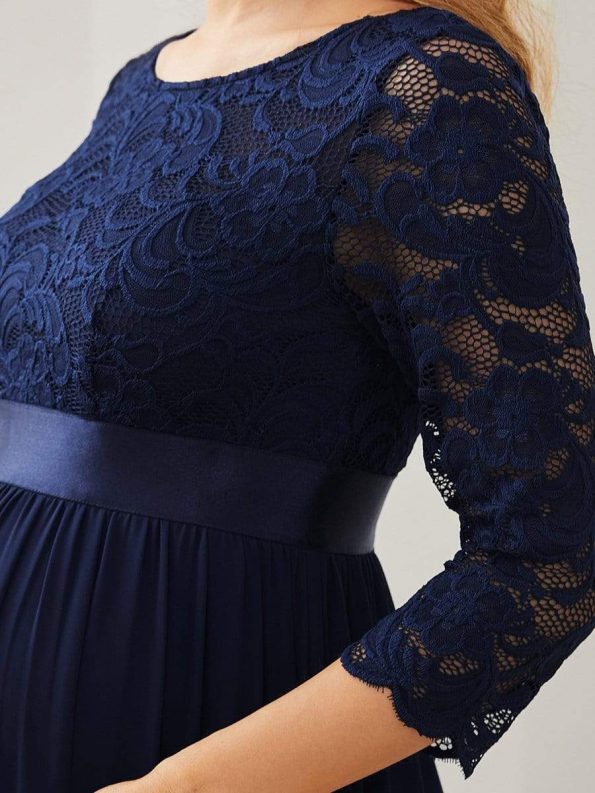 Sweetheart 3/4 Sleeve Floor-Length Lace Maternity Dress - Navy Blue