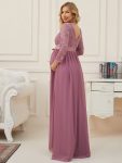 Sweetheart 3/4 Sleeve Floor-Length Lace Maternity Dress – Purple Orchid