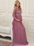 Sweetheart 3/4 Sleeve Floor-Length Lace Maternity Dress – Purple Orchid