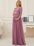 Sweetheart 3/4 Sleeve Floor-Length Lace Maternity Dress – Purple Orchid