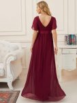 Floral Print V-Neck Short Sleeve Ruffle Maternity Dress – Burgundy