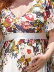 Plus Size Floral Print V-Neck Short Sleeve Ruffle Maternity Dress – Printed Cream