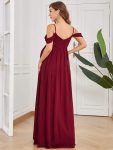 Off-Shoulder Spaghetti Strap A-Line Maternity Dress – Burgundy