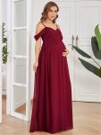 Off-Shoulder Spaghetti Strap A-Line Maternity Dress – Burgundy