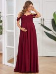 Off-Shoulder Spaghetti Strap A-Line Maternity Dress – Burgundy