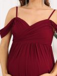 Off-Shoulder Spaghetti Strap A-Line Maternity Dress – Burgundy