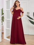 Off-Shoulder Spaghetti Strap A-Line Maternity Dress – Burgundy