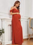 Off-Shoulder Spaghetti Strap A-Line Maternity Dress – Burnt Orange