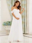 Off-Shoulder Spaghetti Strap A-Line Maternity Dress – Cream