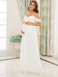 Off-Shoulder Spaghetti Strap A-Line Maternity Dress – Cream