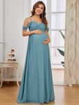 Off-Shoulder Spaghetti Strap A-Line Maternity Dress - Dusty Blue