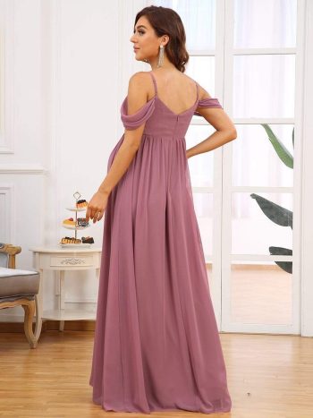 Off-Shoulder Spaghetti Strap A-Line Maternity Dress - Purple Orchid