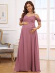 Off-Shoulder Spaghetti Strap A-Line Maternity Dress – Purple Orchid