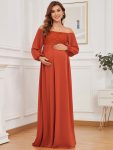 Off-Shoulder Sheer Lace Long Sleeve Maternity Dress - Burnt Orange