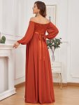 Off-Shoulder Sheer Lace Long Sleeve Maternity Dress – Burnt Orange