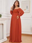 Off-Shoulder Sheer Lace Long Sleeve Maternity Dress – Burnt Orange