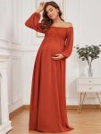 Off-Shoulder Sheer Lace Long Sleeve Maternity Dress – Burnt Orange