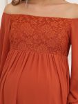 Off-Shoulder Sheer Lace Long Sleeve Maternity Dress – Burnt Orange