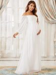 Off-Shoulder Sheer Lace Long Sleeve Maternity Dress – Cream