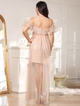 Sheer Ruffle Cold Shoulder Double Skirt Maternity Dress – Blush