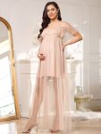 Sheer Ruffle Cold Shoulder Double Skirt Maternity Dress – Blush