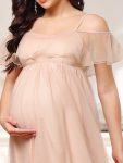 Sheer Ruffle Cold Shoulder Double Skirt Maternity Dress – Blush