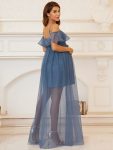 Sheer Ruffle Cold Shoulder Double Skirt Maternity Dress – Dusty Navy