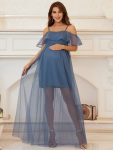 Sheer Ruffle Cold Shoulder Double Skirt Maternity Dress – Dusty Navy