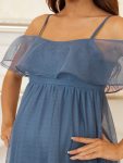 Sheer Ruffle Cold Shoulder Double Skirt Maternity Dress – Dusty Navy