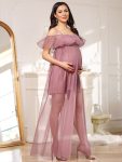 Sheer Ruffle Cold Shoulder Double Skirt Maternity Dress – Purple Orchid