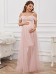 Feather Trim Cold Shoulder Double Skirt Maternity Dress – Pink