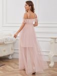 Feather Trim Cold Shoulder Double Skirt Maternity Dress – Pink