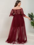 Plus Size Off-Shoulder Tulle Double Skirt Maxi Maternity Dress – Burgundy