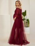 Sheer Off-Shoulder Double Skirt Maxi Maternity Dress – Burgundy