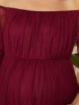 Sheer Off-Shoulder Double Skirt Maxi Maternity Dress – Burgundy