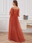 Sheer Off-Shoulder Double Skirt Maxi Maternity Dress – Burnt Orange